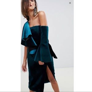 ASOS Edition Velvet Midi Pencil Dress w/Ruffle